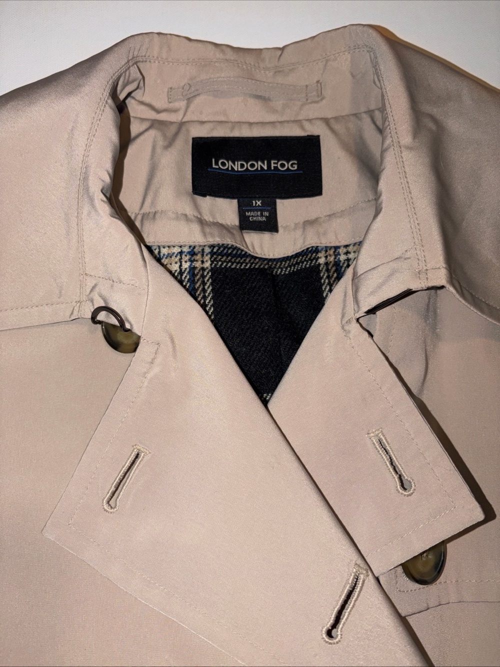London Fog Taupe Double-Breasted Trench Coat with Belt 1X - Picture 2 of 7